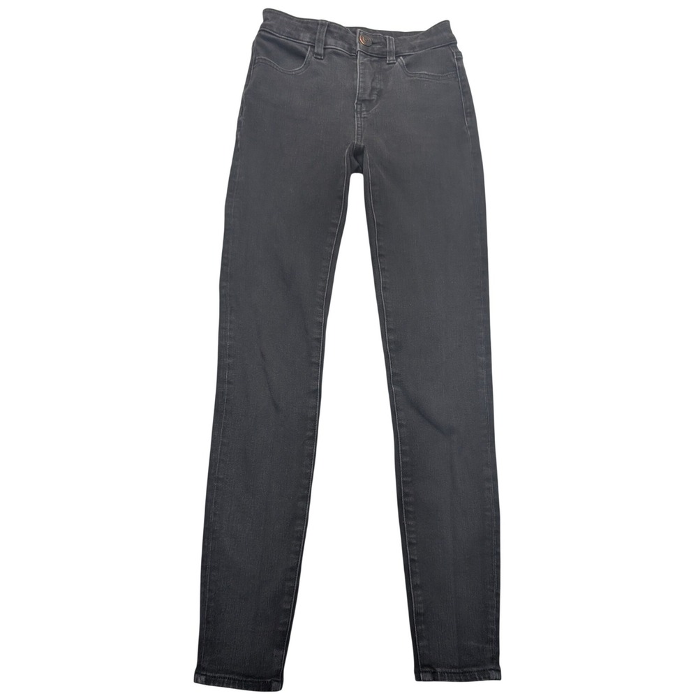 American Eagle Skinny Jeans Womens 000 Black Faded Stretch Denim Mid Rise Slim